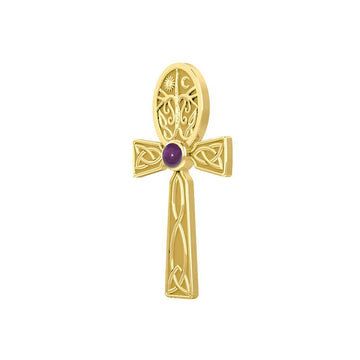 Celtic Ankh Tree of Life 14 K Solid Gold Pendant with Gem GPD5813 - Jewelry